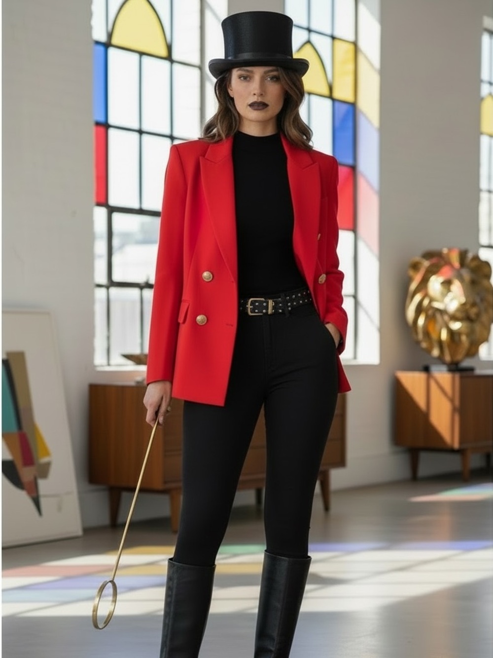 Nordstrom Red Double-Breasted Blazer Gold Buttons lion tamer magician costume